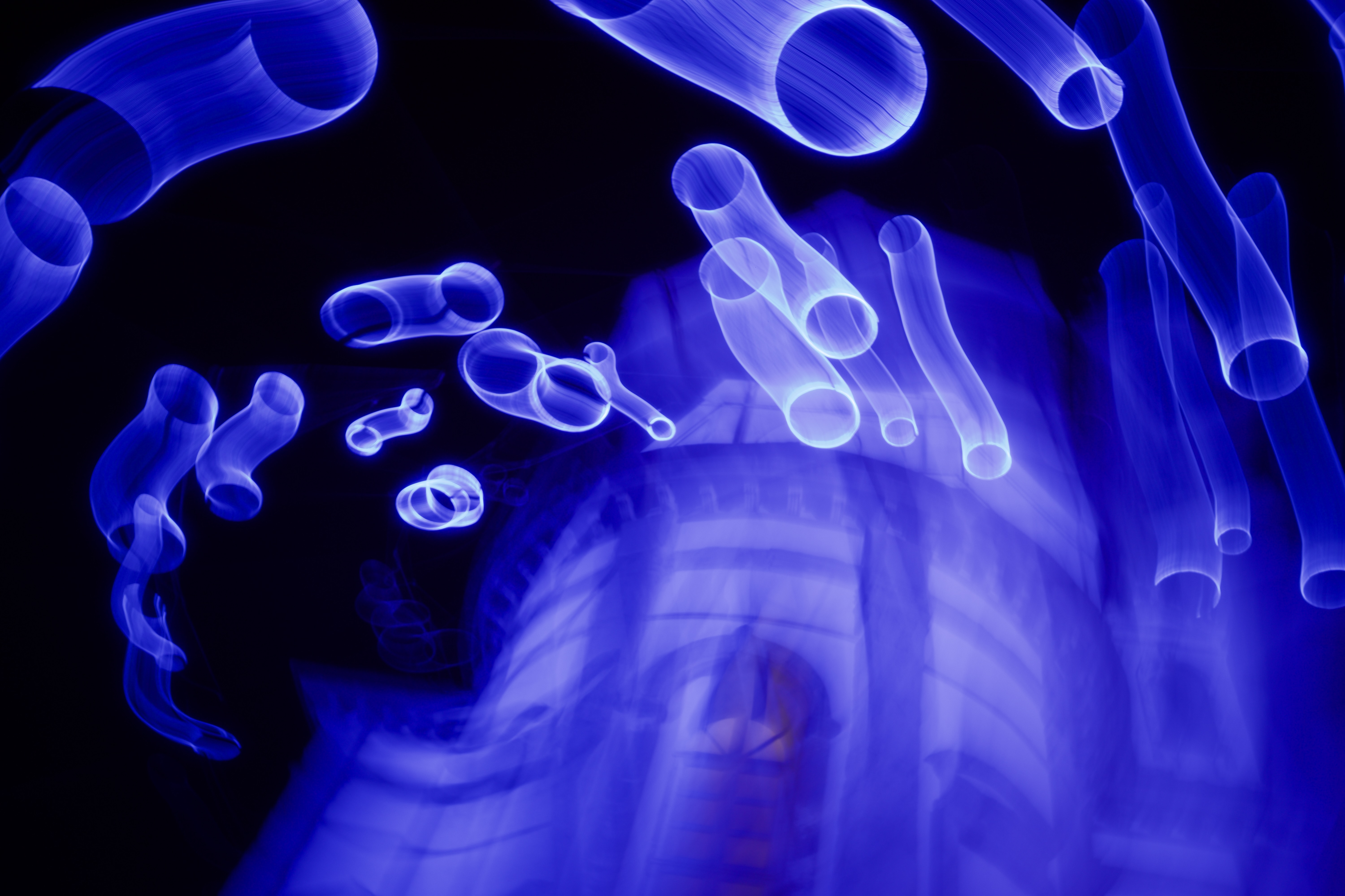 Long-exposure light painting in cobalt blue